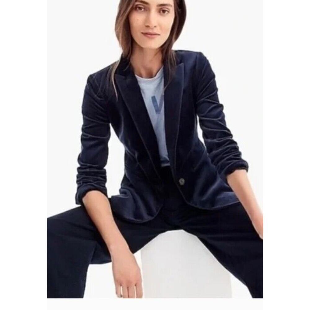 J Crew Schoolboy Blazer 0 Velvet Blue Teal Lined Preppy Work Career Womens